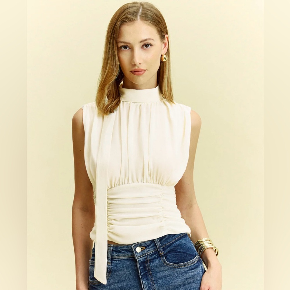 NWT Ivory Pleated Blouse - Picture 2 of 9